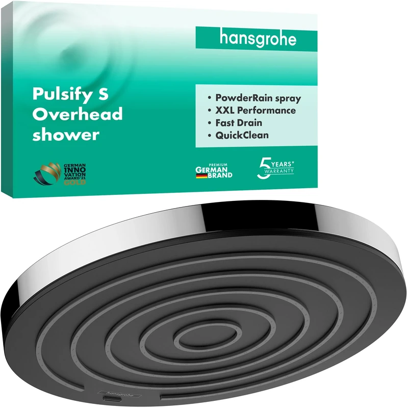 hansgrohe Pulsify S - Overhead Shower, Fixed Shower Head 260mm, Rainfall Shower Head with 1 Spray, Chrome, 24140000