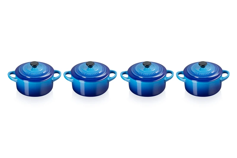 LE CREUSET Stoneware Miniature Round Casseroles, Set of 4, 250 ml, ⌀ 10 cm, Azure, 79212102200100