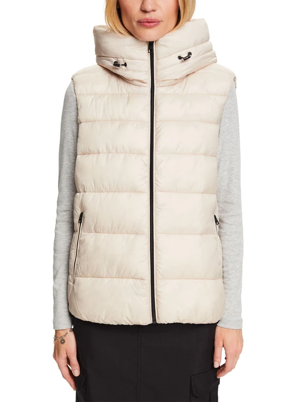 ESPRIT Long Quilted Vest, Cream Beige, XXS