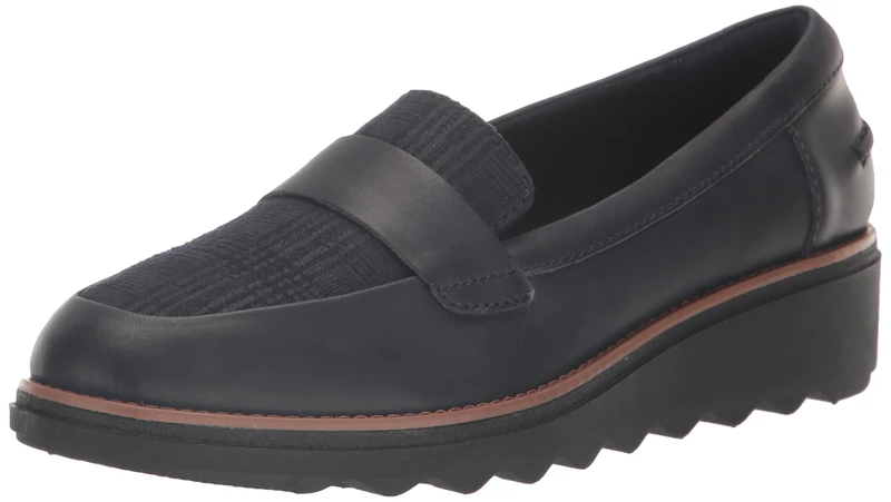 Clarks Women's Sharon Gracie Penny Loafer, Navy Combi Leather, 8