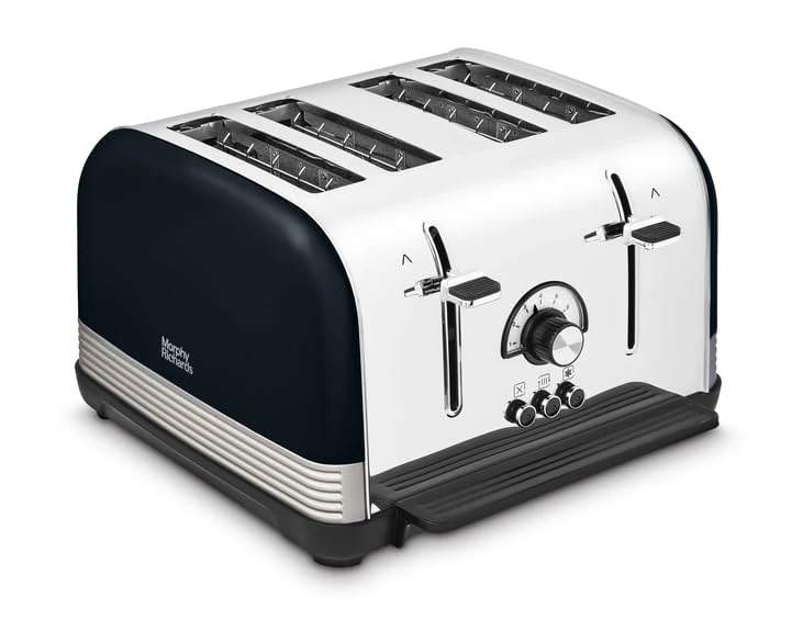 Morphy Richards Venture Retro 4 Slice Toaster, Radio Dial, Variable Browning Control, Width Slots, Removable Crumb Tray, 1900W, Onyx and Nickel, 240334, Cream
