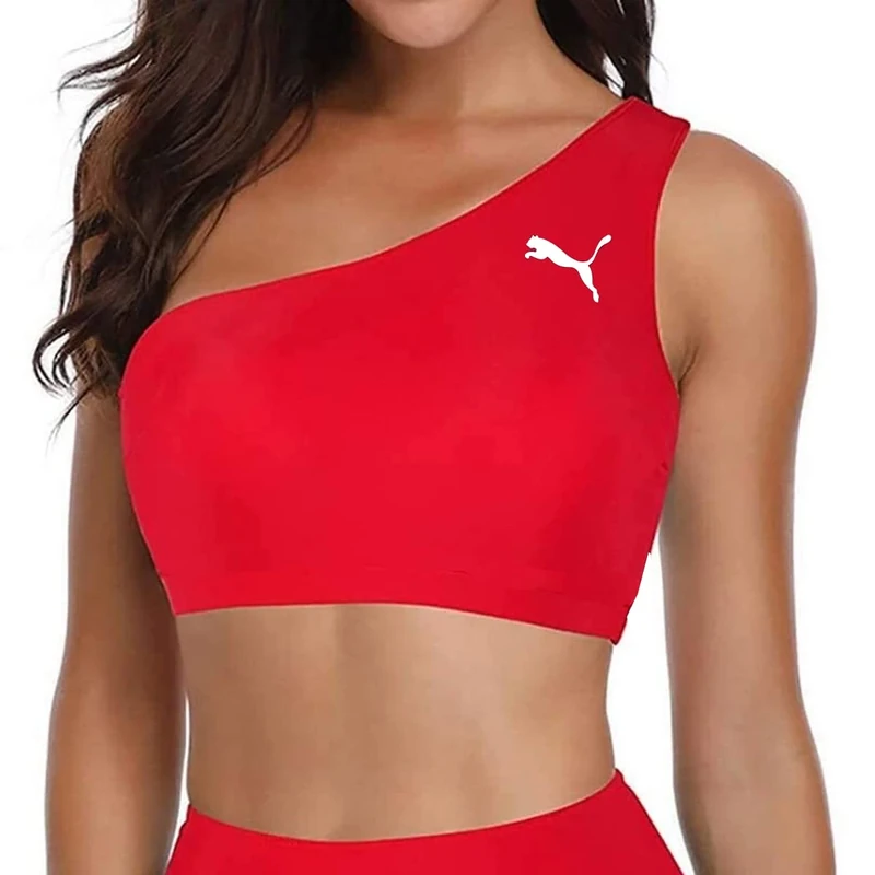 PUMA Women's One Shoulder Bikini Top Swimwear, Red, L