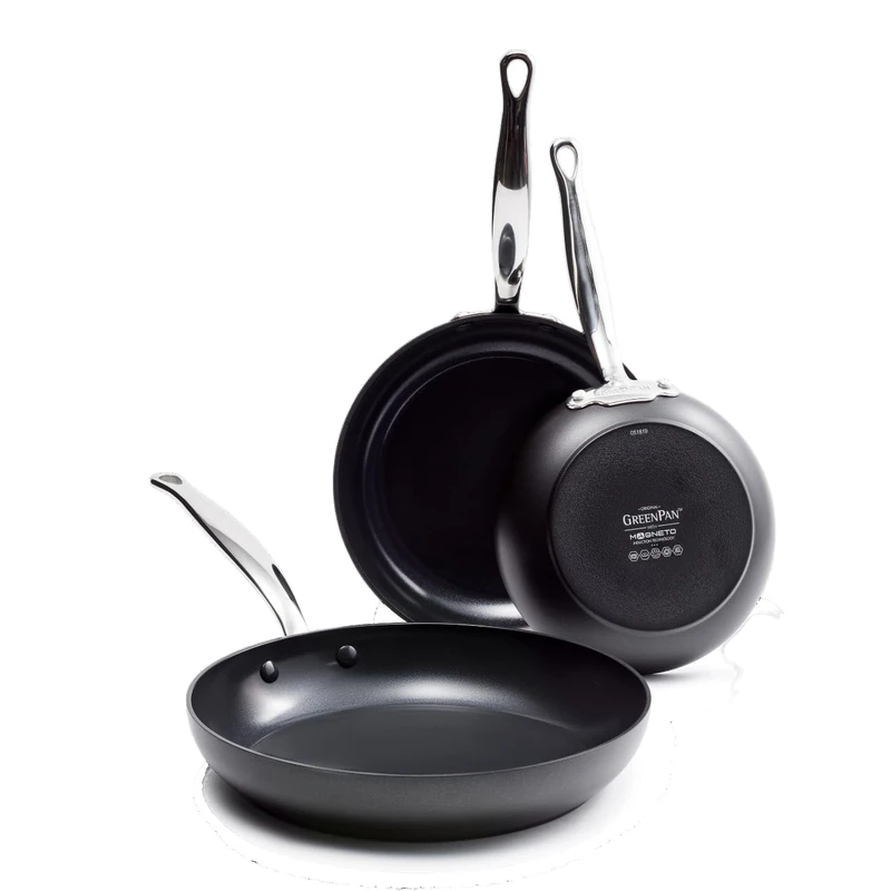 GreenPan Barcelona Hard Anodized Healthy Ceramic Nonstick 3-Piece Frying Pan Skillet Set, 20 cm, 24 cm & 28 cm, PFAS Free,Stainles Steel Handle,Extra Strong Scratch Resistant,Induction,Oven Safe,Black