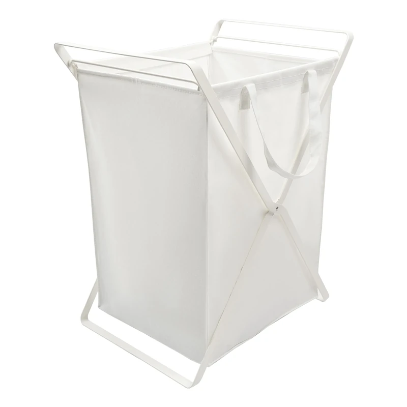 Yamazaki Home Laundry Hamper Clothes Basket Liner | Steel + Cotton, Large, White