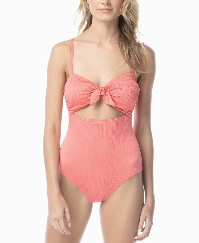 Vince Camuto Women's Smocked Tie Front One Piece Swimsuit Bloom 6