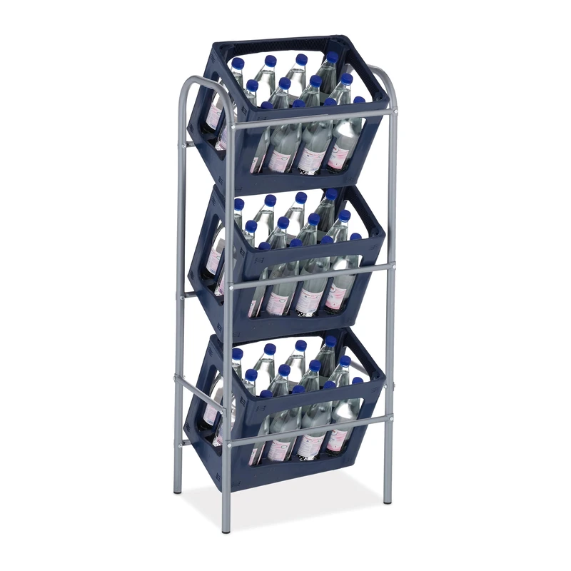 Relaxdays Crate Rack, for 3 Boxes, Beer, Wine, Beverage, Kitchen, Holder, Storage, HxWxD 116 x 50 x 32 cm, Steel, Grey - Image 1