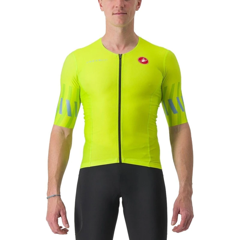 CASTELLI Free Speed 2 RCE Top Cycling Jersey Men/Women, High Performance, Aerodynamic and Breathable, Electric Lime/Niagara Blue, XL
