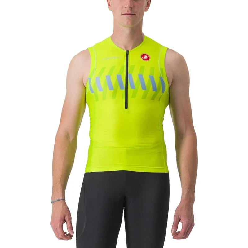 Castelli Free Tri 2 SL Top Men's/Women's Triathlon Jersey Breathable Lightweight High Performance for Competitions and Training, Electric Lime/Niagara Blue, S
