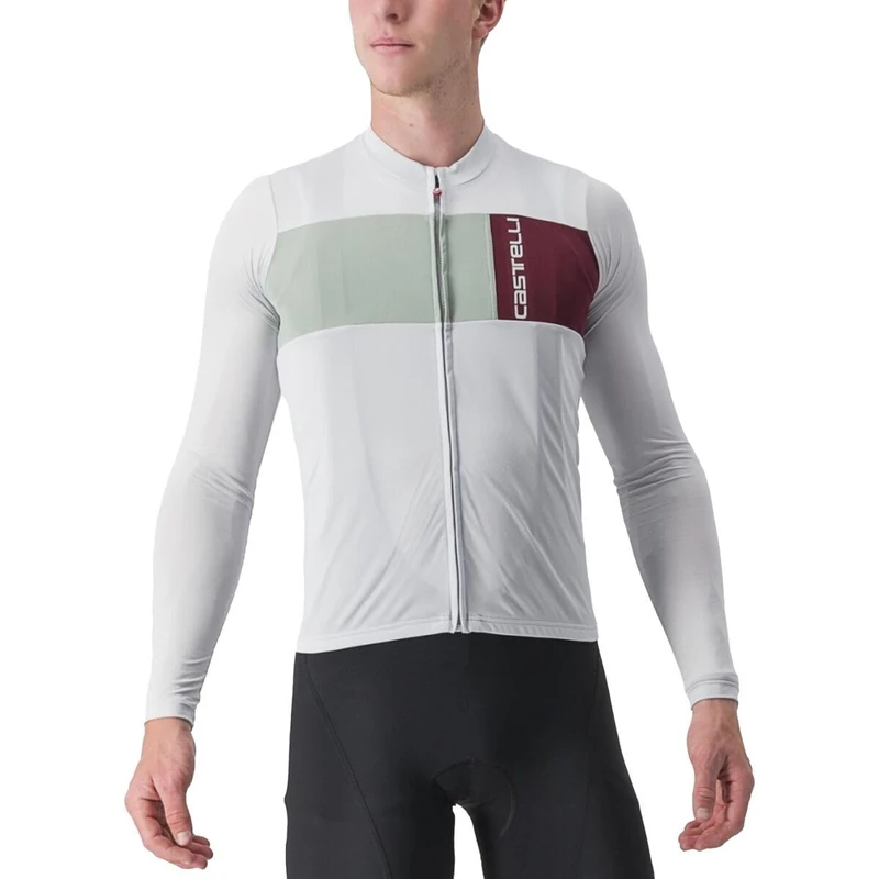 CASTELLI Prologo 7 Long Sleeve Jersey Cycling Jersey Men/Women Breathable and Lightweight, Optimal for Cool Conditions, High Performance, Silver Gray/Defender Green-BOR, 3XL