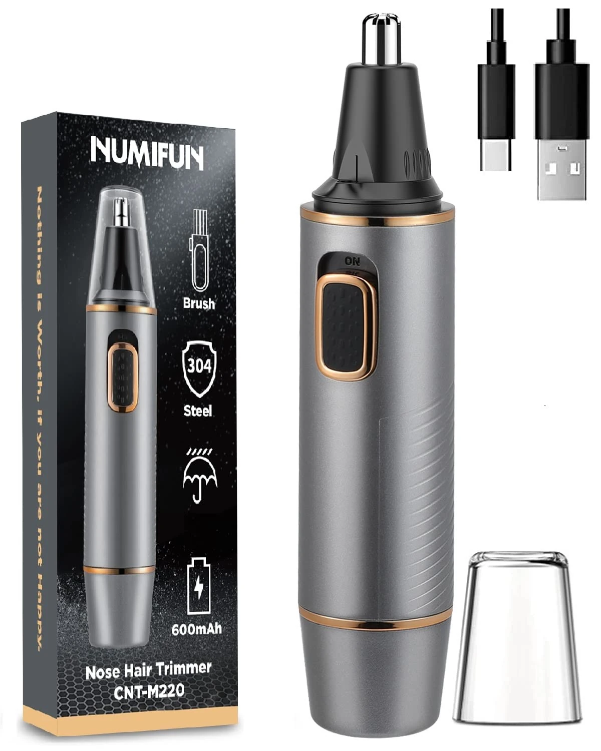 Professional Painless Nose Hair Trimmer for Men 2025 Upgrade Nose Trimmer Men Noses Trimmer for Mens Dual Edge Blades with Waterproof,Powerful Motor, Grey Gold