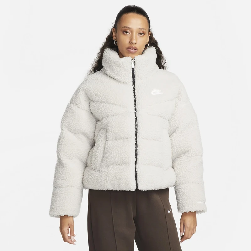 NIKE Women's City Sherpa Jacket, Light Bone/Black/Whi, M
