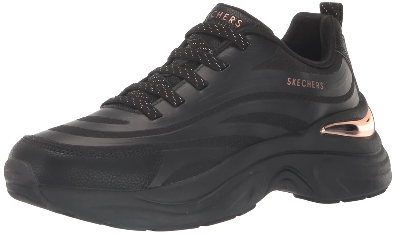 Skechers Women's Hazel Step N Flow Sneaker, Black Hot Melt/Mesh, 8 UK
