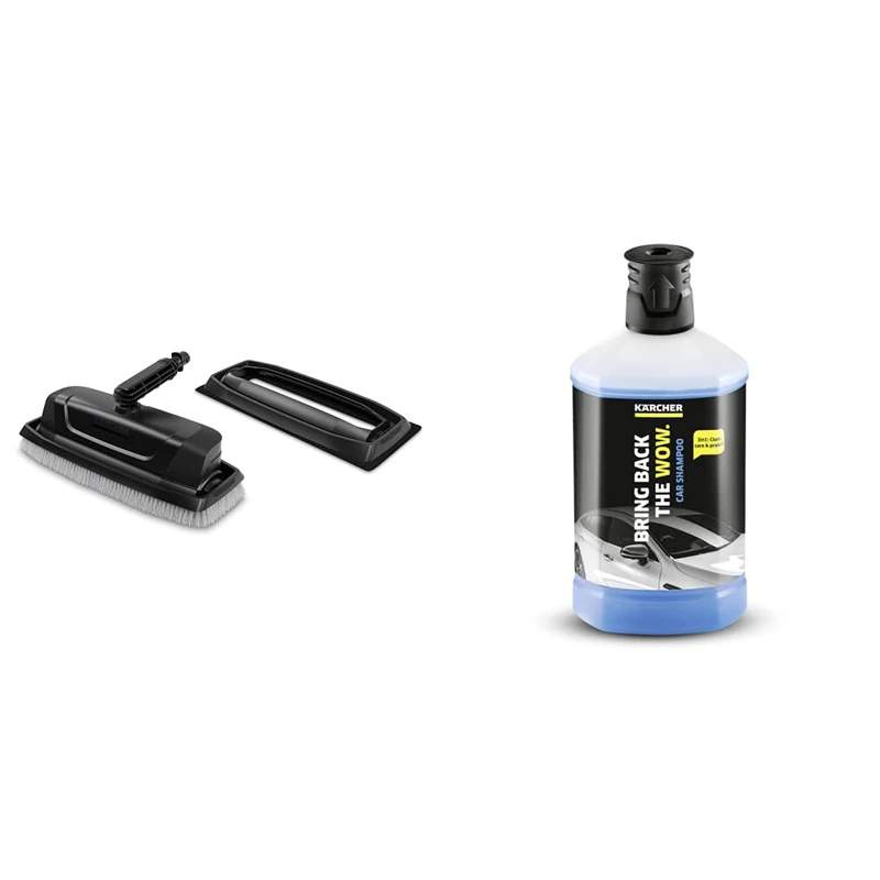 Kärcher 26441910 Glass & Facade Cleaning Attachment, Multicoloured and 62957500 1 L, 3-in-1 Car Shampoo Plug and Clean, Pressure Washer Detergent