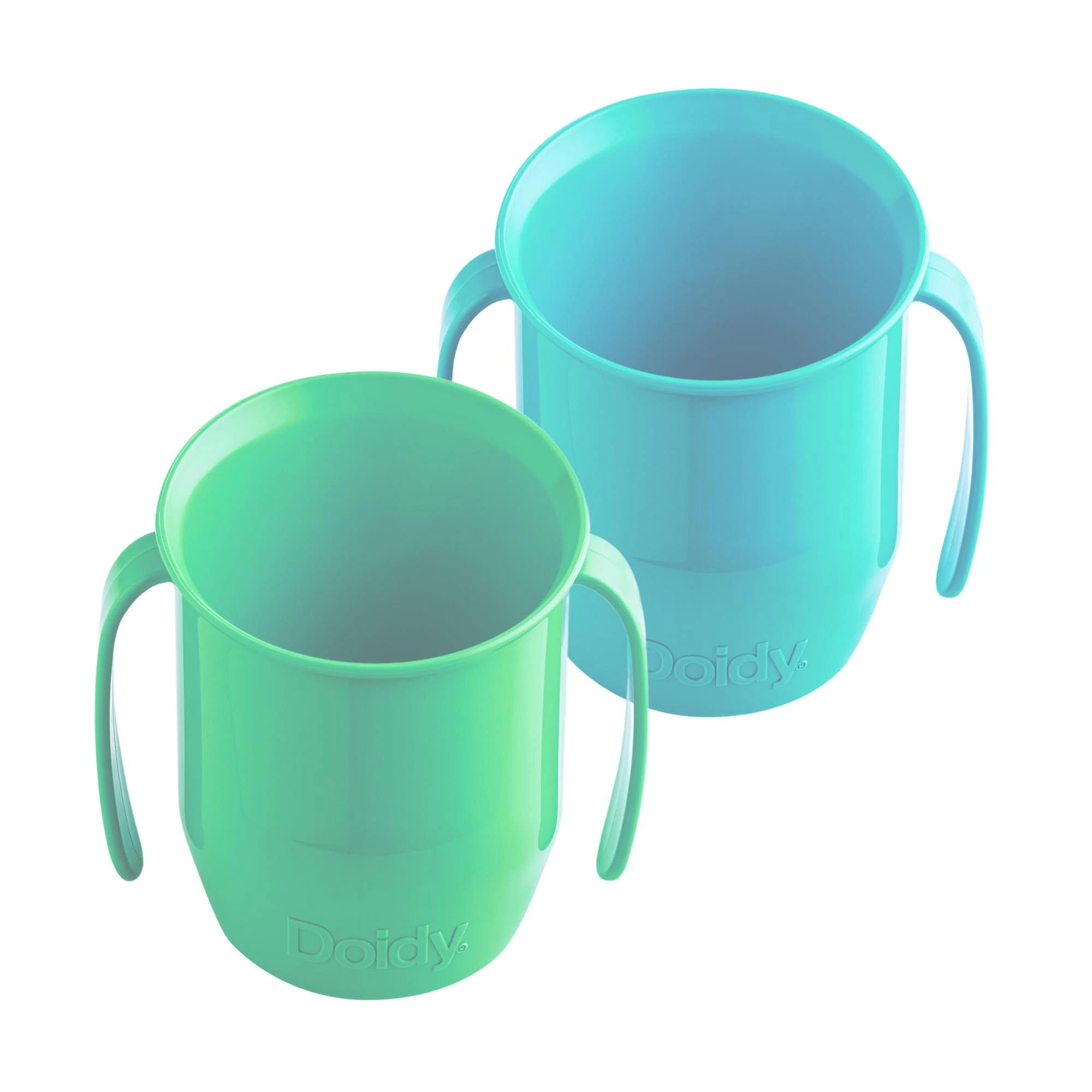 Doidy Cup Twin Pack 200ml (7oz) | Transition to Weaning (No Valve or Spout) | 3+ Months Baby | Open Beaker with Handles for Easy Drinking (Green/Turquoise)