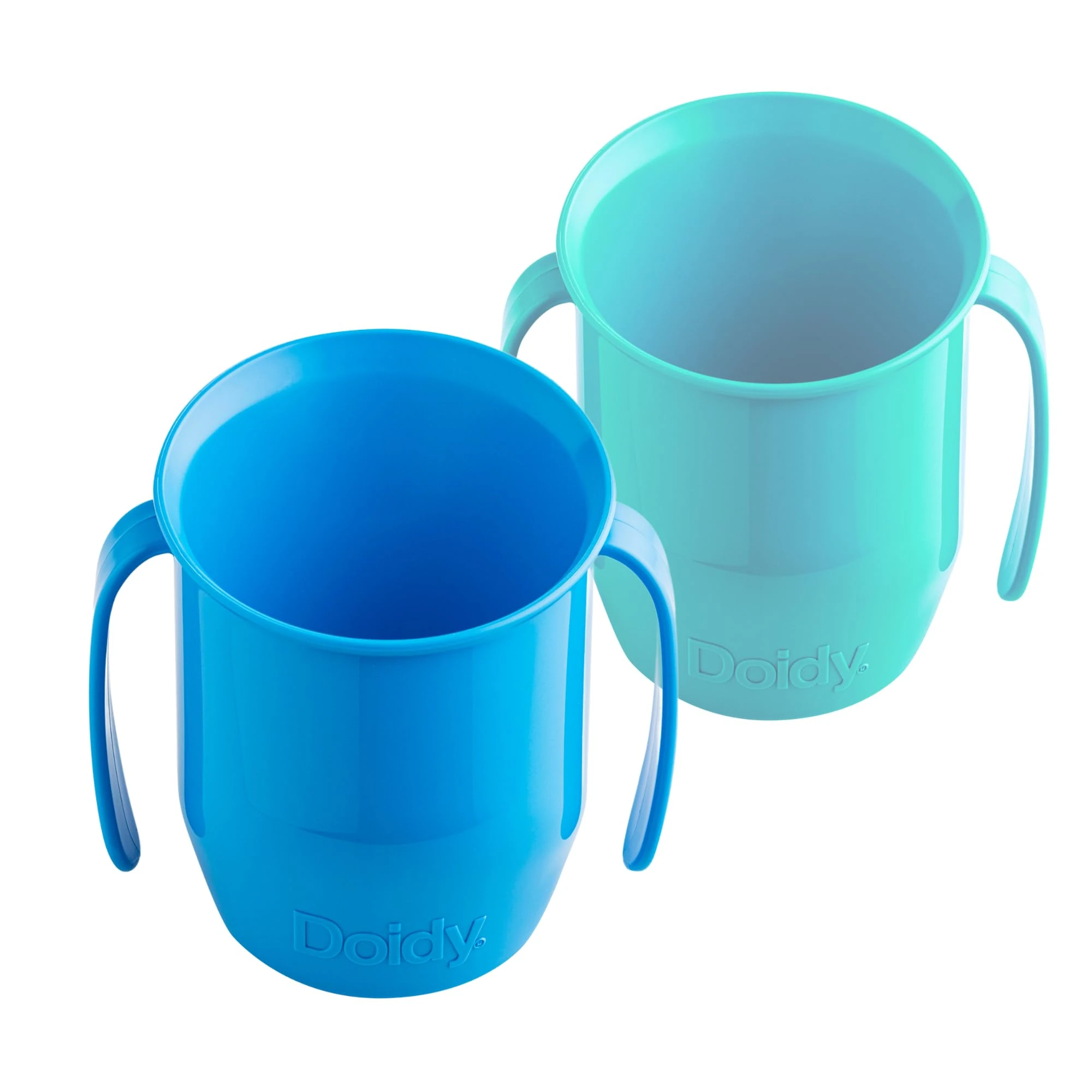 Doidy Cup Twin Pack 200ml (7oz) | Transition to Weaning (No Valve or Spout) | 3+ Months Baby | Open Beaker with Handles for Easy Drinking (Blue/Turquoise)