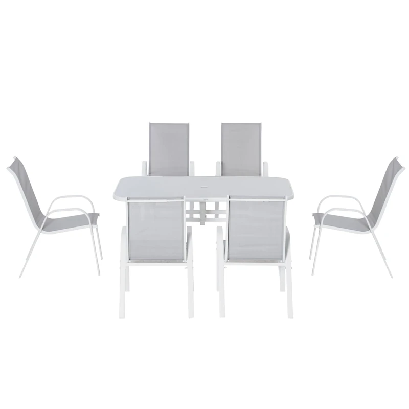 Outsunny 7 Piece Garden Dining Set with Dining Table and Chairs, 6 Seater Outdoor Furniture with Parasol Hole for Deck and Balcony, Grey