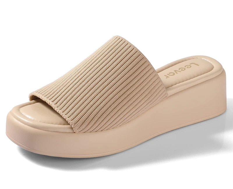 Leevar Wedge Sandals for Women, Soft Memory Foam Padded Platform Sandals for Women, Backless Slip On Wedge Sliders Comfy Square Open Toe Mules shoes for women - Image 1