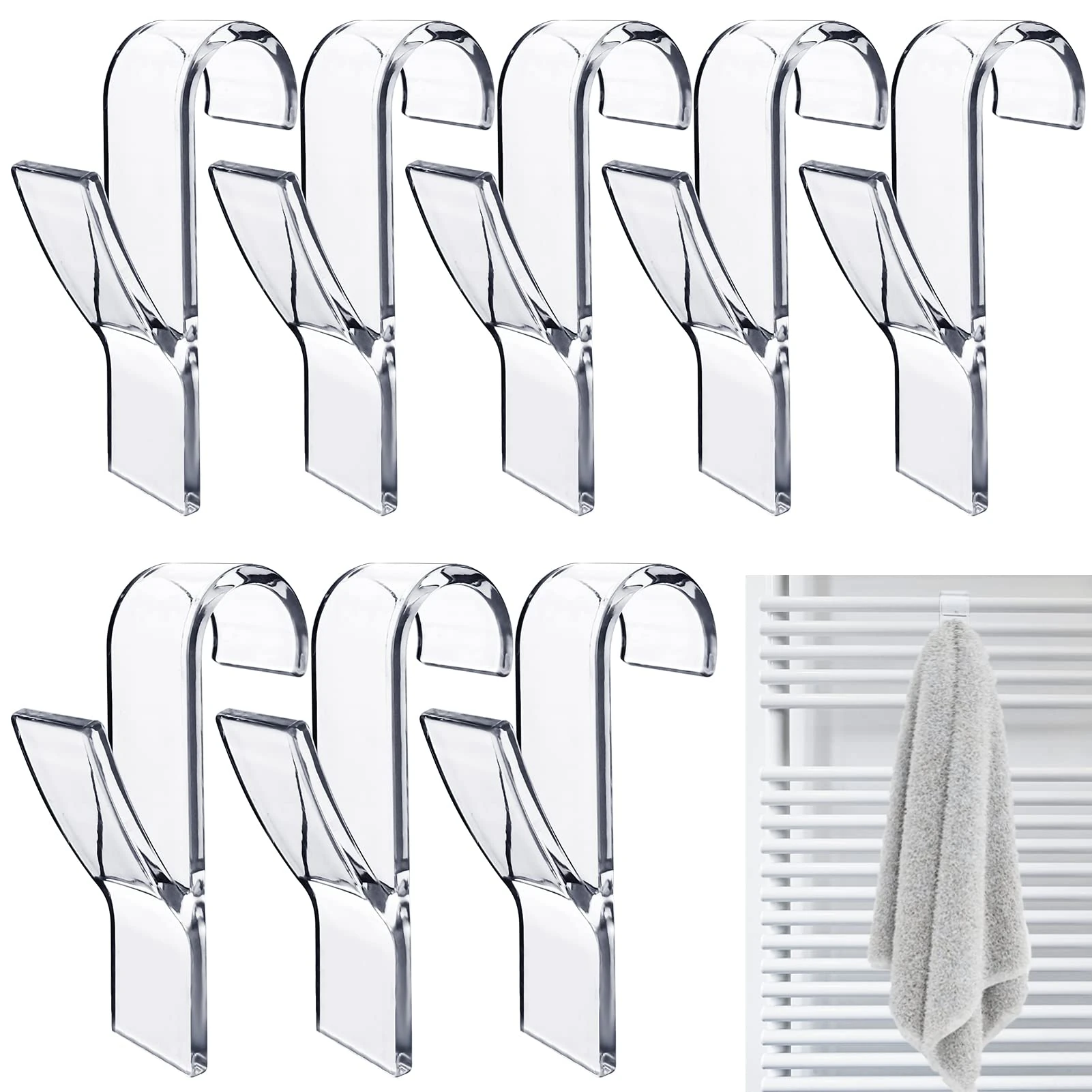 Realure 8 Pcs Towel Round Radiator Brackets Hooks, Towel Rail Radiator Hooks, Radiator Rail Hanger Hooks for Towels, All Standard Radiators, Removable