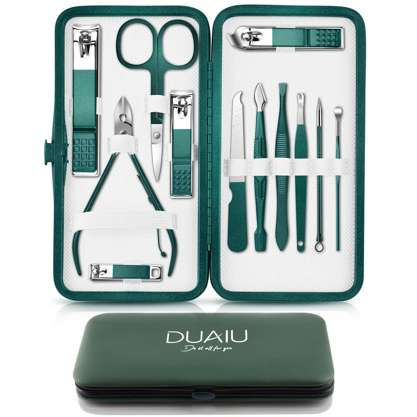 Nail Clippers Manicure Set DUAIU 12PCs Professional Nail Clipper Set Stainless Steel Pedicure Kit for Men Women Nail Care Tools Grooming Kit with Travel Case