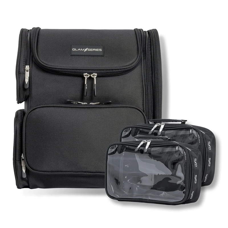 GlamSeries GlamPacker Makeup Backpack, Backpack Ergonomic and Expandable, Wash Bag with Heat-Resistant Pocket, Travel Bag for Makeup Artists and Hairdressers