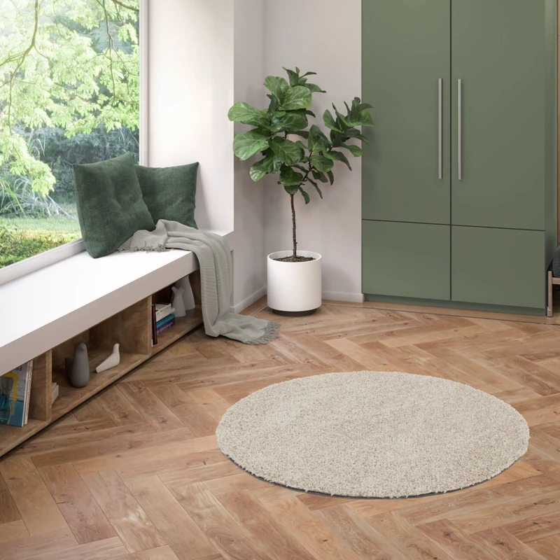 BALTA Machine Washable Round Living Room Rug for All Home, Suitable for Underfloor Heating, Recyclable, Polypropylene, Heavy Duty, Diameter 120 cm, Sand - Image 1