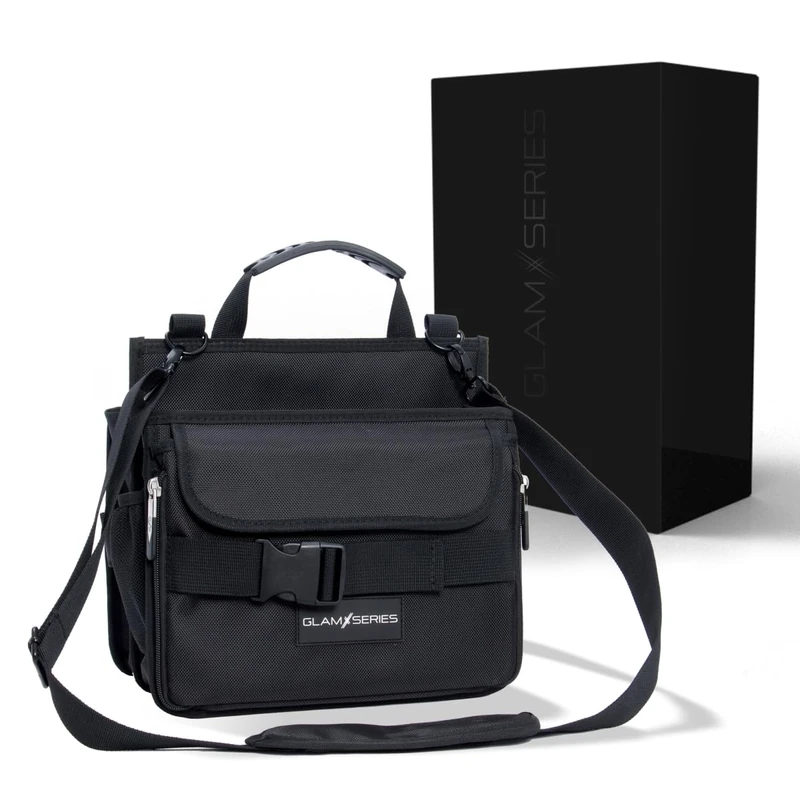 GlamSeries GlamCarrier Makeup Bag, Wash Bag with Plenty of Storage Space, Foldable Cosmetic Case with Handle and Strap, Perfect for Makeup Artists and Hairdressers