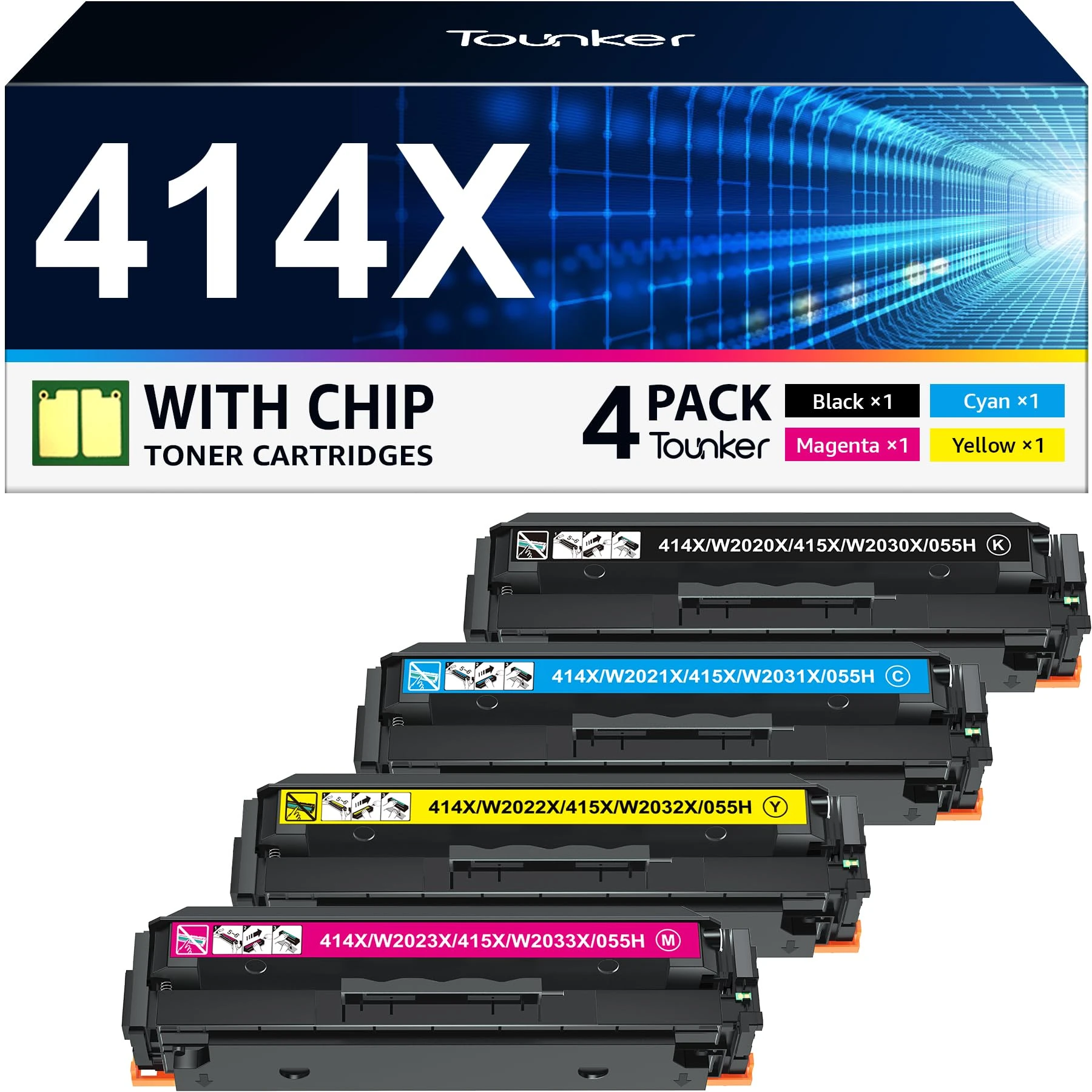 414X Toner Cartridges 4 Pack Replacement Compatible for HP 414A 414X W2020A W2020X Work with Color Laser Jet Pro MFP M479fdw M479fdn M454dw M480f Printer (Black Cyan Yellow Magenta)