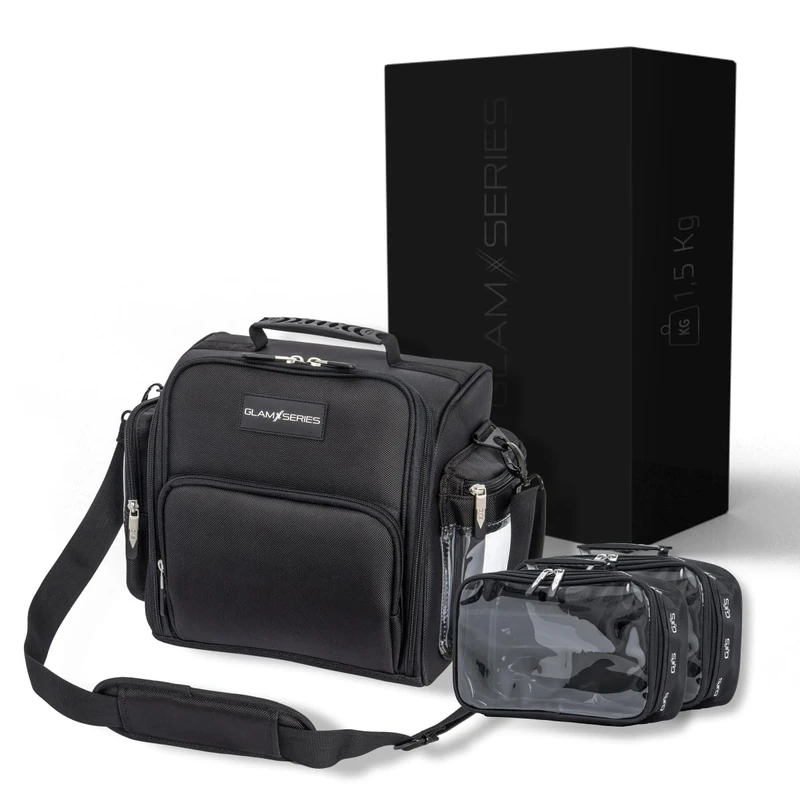 GlamSeries GlamTraveler Makeup Bag, Wash Bag with 3 Pouches, Beauty Case Can Be Combined with Buckle, Perfect for Makeup Artists and Hairdressers - Image 1