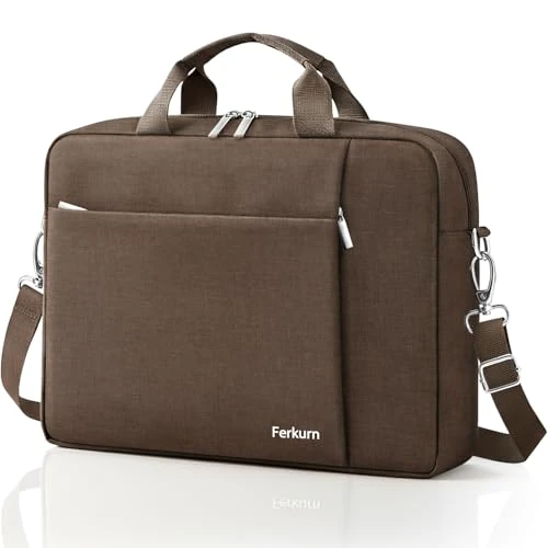 Ferkurn Laptop Bag Case for Women Men, Messenger Briefcase Computer Bag with Shoulder Compatible with Macbook Pro/Air, XPS Latitude, HP Pavilion, ASUS, Acer, Samsung, Brown, 14 Inch