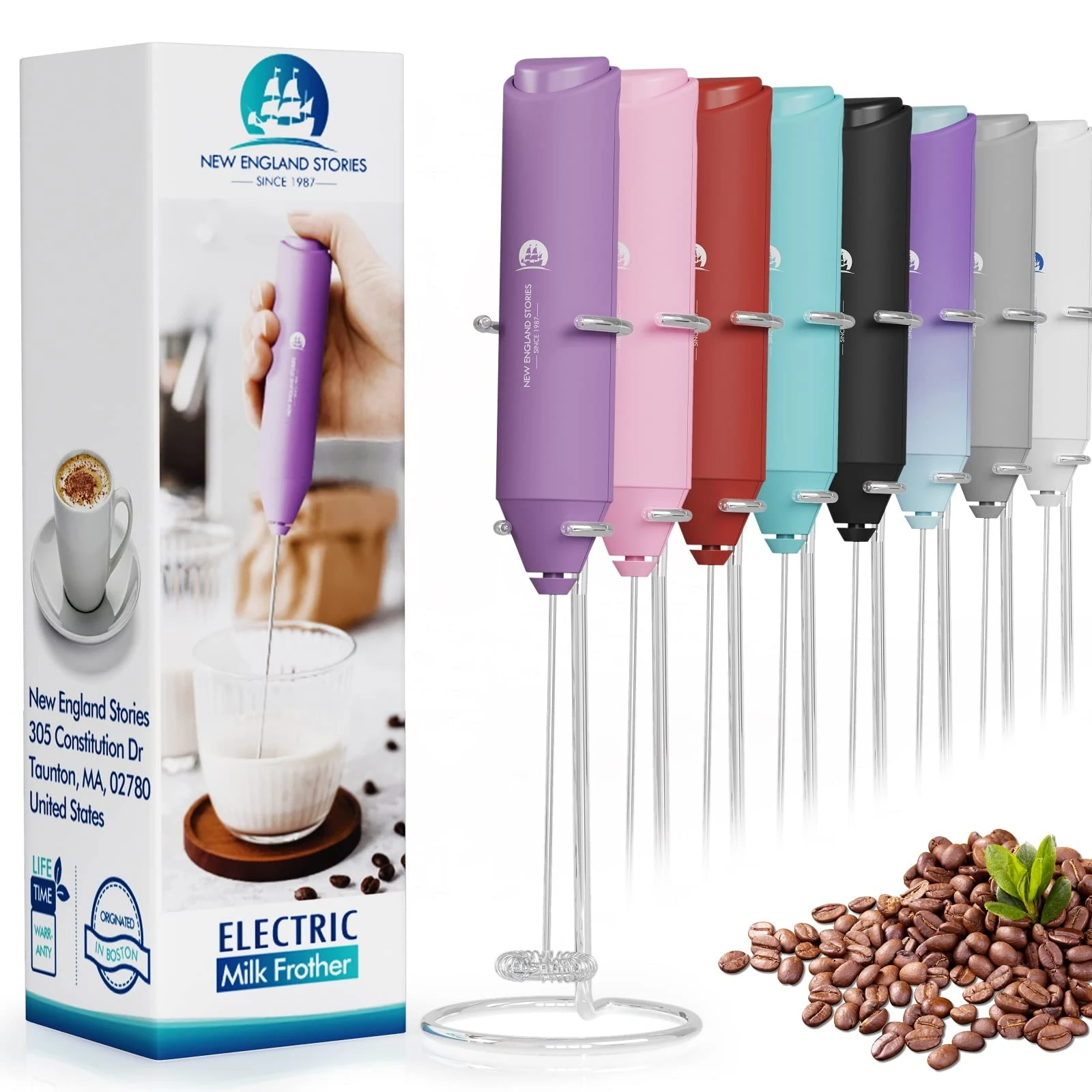 Electric Milk Frother Handheld, Battery Operated Whisk Beater Foam Maker for Coffee, Cappuccino, Latte, Matcha, Hot Chocolate, Mini Drink Mixer, With Stand, Light Purple
