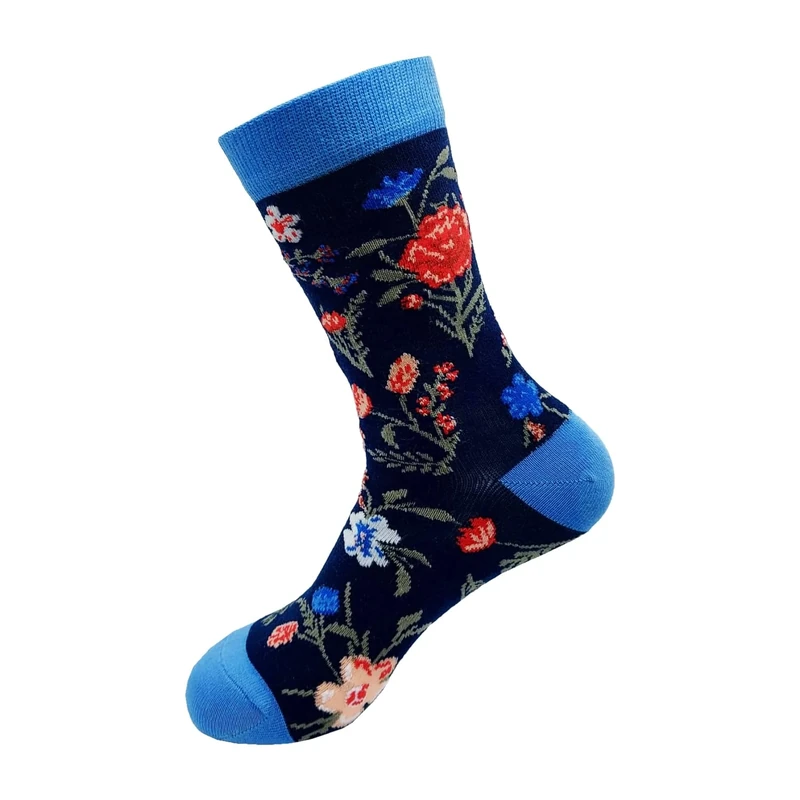 ECO CHIC Womens Bamboo Socks Breathable Hot and Cold Weather UK 4-8 Single Pair (Floral Navy)