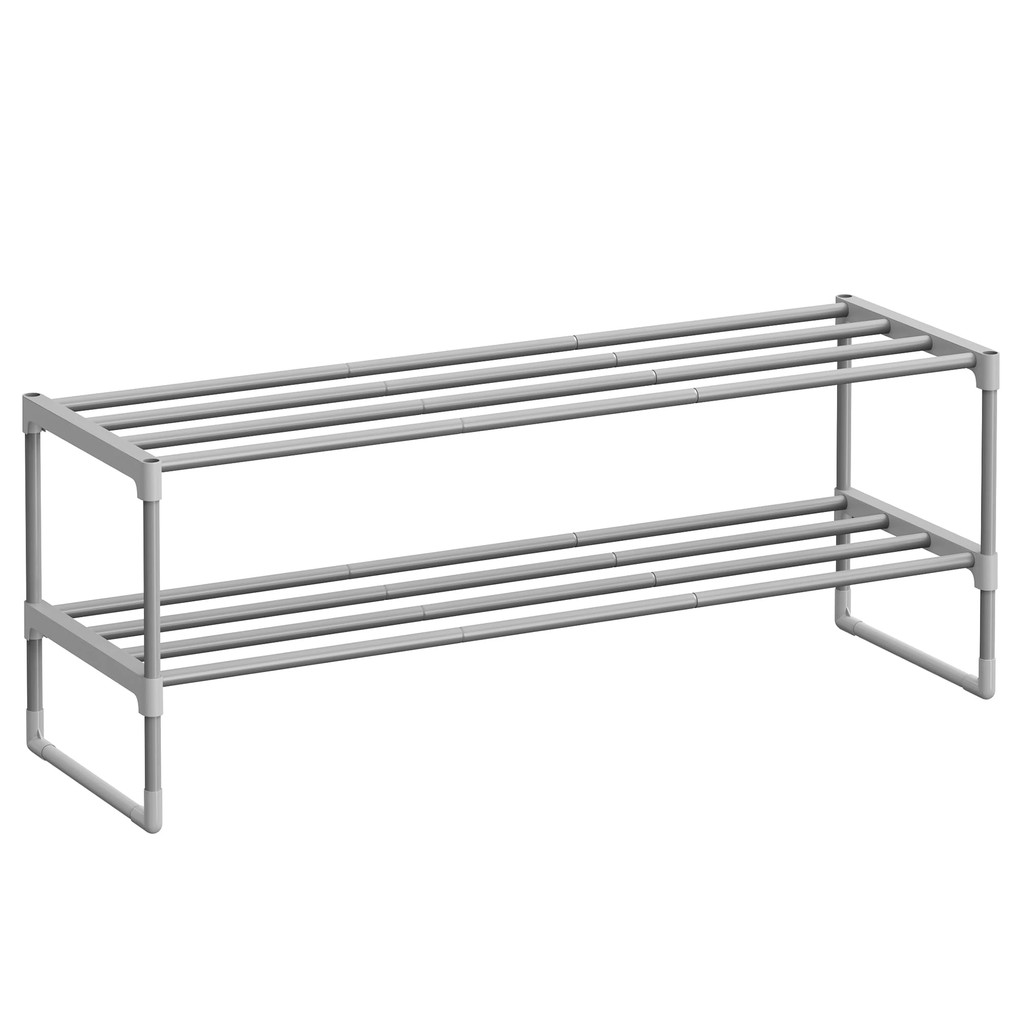 SONGMICS 2-Tier Shoe Rack, Shoe Storage Organiser, Metal Storage Rack, Fits 8 to 10 Pairs of Shoes, Stackable Shoe Shelf, for Hallway, Living Room, Bedroom, 30 x 92 x 34 cm, Grey LSA012G01