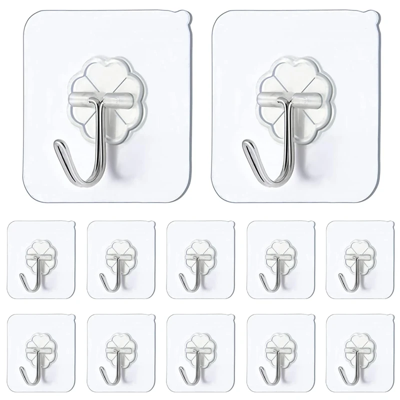 JelKen Self Adhesive Hooks - 12 Pack for Kitchen, Bathroom, Office