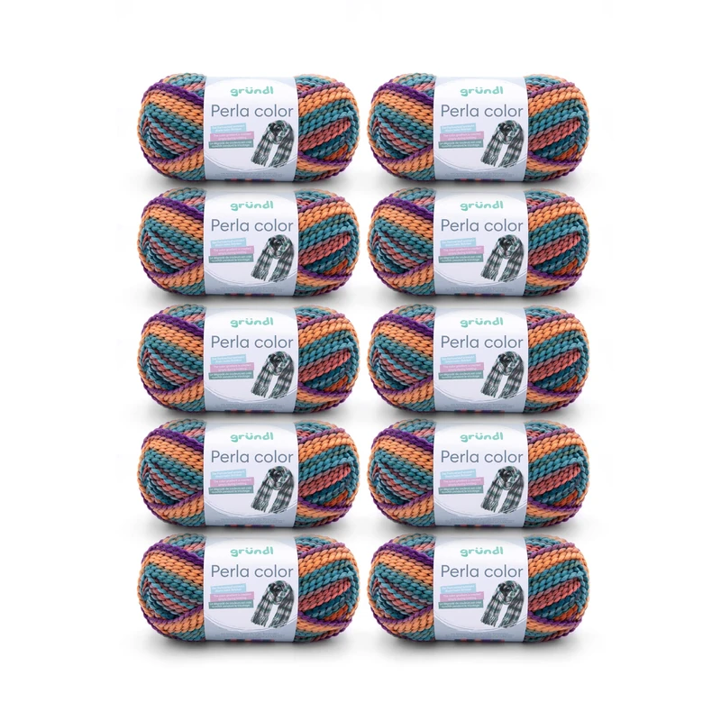 Gründl Perla Colour Wool (Wool-Like Hand Knitting Yarn 100% Polyester, 100 g / 90 m, Needle Size: 8-9, 10 x 100 g), Orange/Red/Petrol/Purple