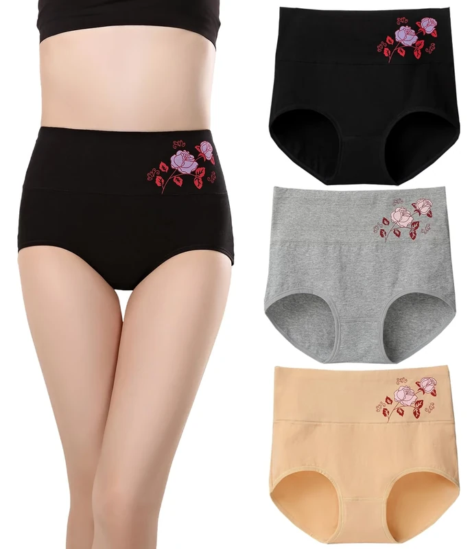 marysgift Ladies Briefs High Waisted Knickers for Women Underwear Cotton Ladies Panties No Show Full Coverage Briefs L UK 8 10 I01