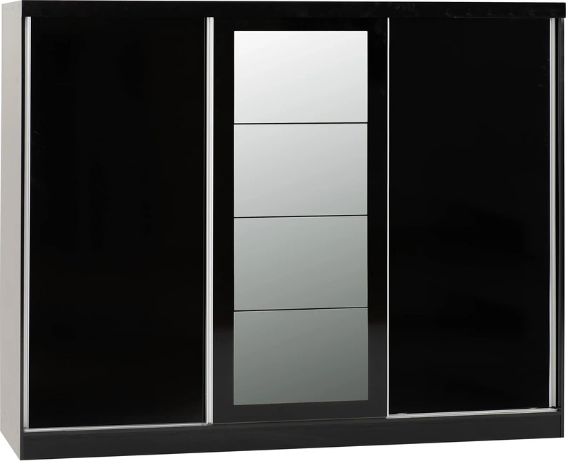 Seconique Nevada 3 Door Slider Wardrobe in Black Gloss