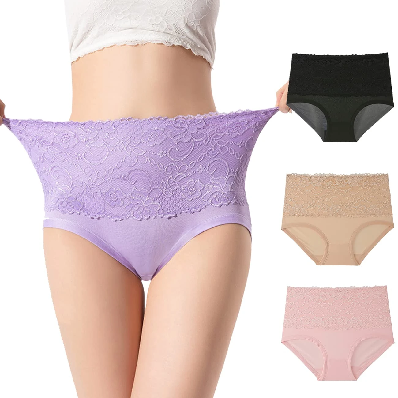 marysgift Women's Knickers Cotton Full Briefs - Basic High Rise Knickers Stretch Panties (H02,XL UK 12 14)