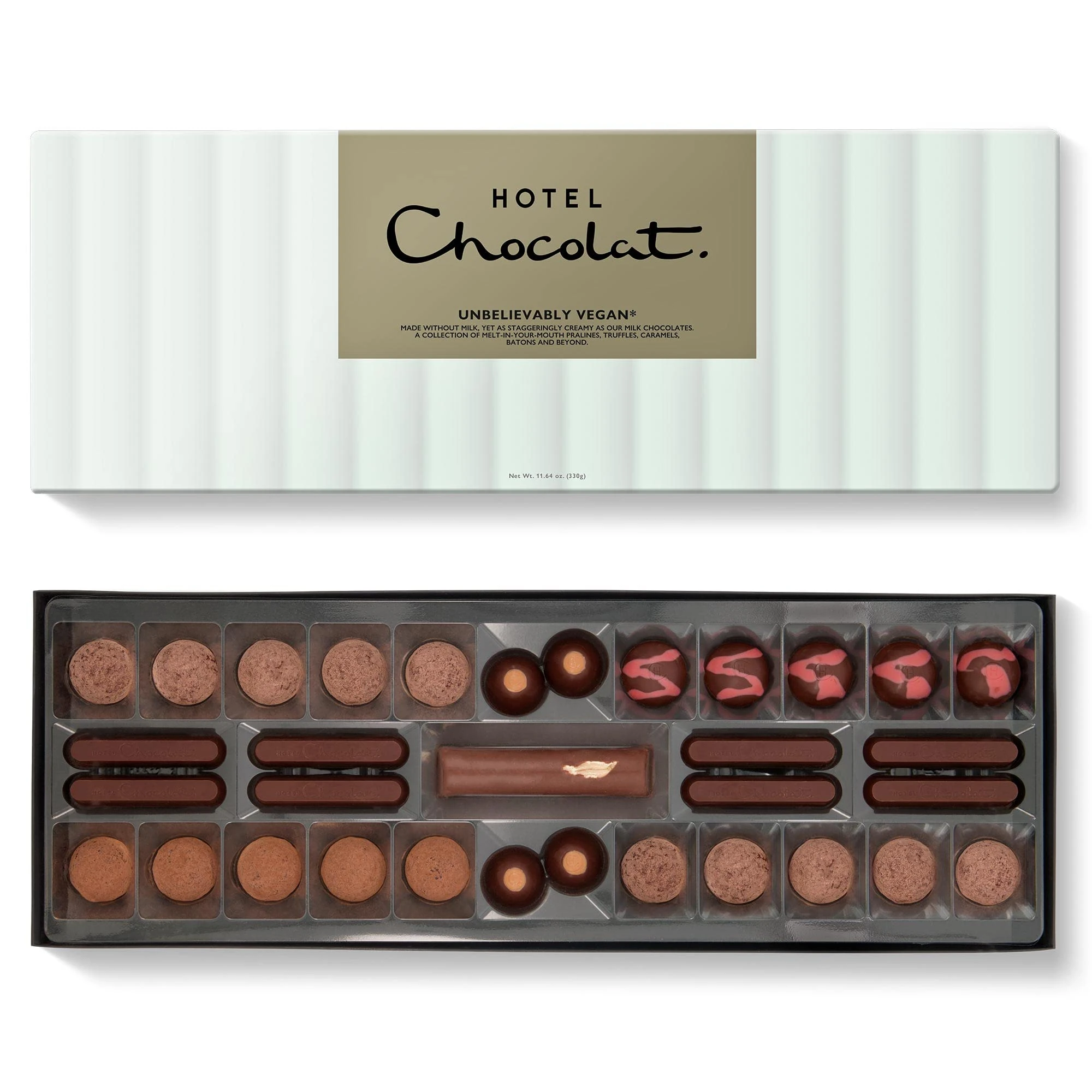 Hotel Chocolat Unbelievably Vegan Sleekster - 33 Cacao-Rich Chocolates, 330g - Suitable For Vegetarians & Vegans - Gifts For Birthday, Thank You, Congratulations, Anniversary