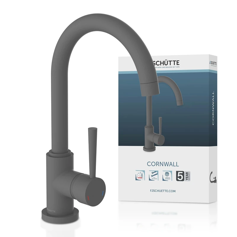 SCHÜTTE Cornwall 79164 360 Degree Swivel Kitchen Tap with Single Lever Mixer Tap Matt Anthracite
