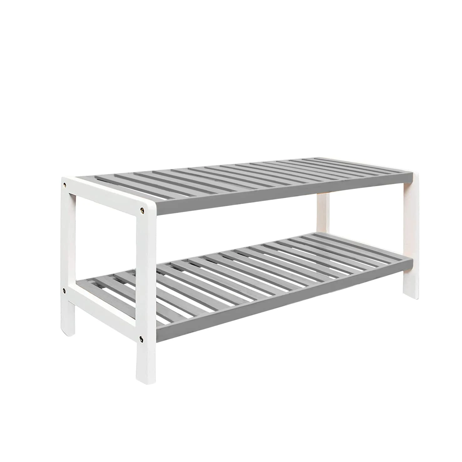 1ABOVE Bamboo Shoe Rack, Plant Rack, Perfect for Corridor, Living Room, Bathroom, Bedroom, Hallway or Small spaces- White & Grey (2 TIER)