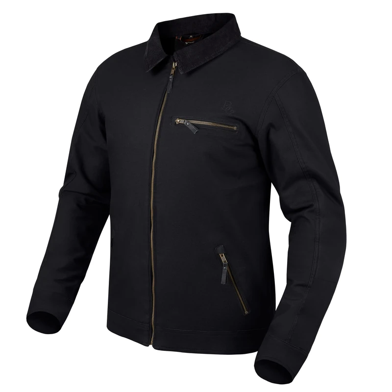 BROGER Montana Men's Motorcycle Jacket Elbow and Shoulder Protectors Adjustable Cuffs Corduroy Collar Outer Pockets with Zip, black, M - Image 1