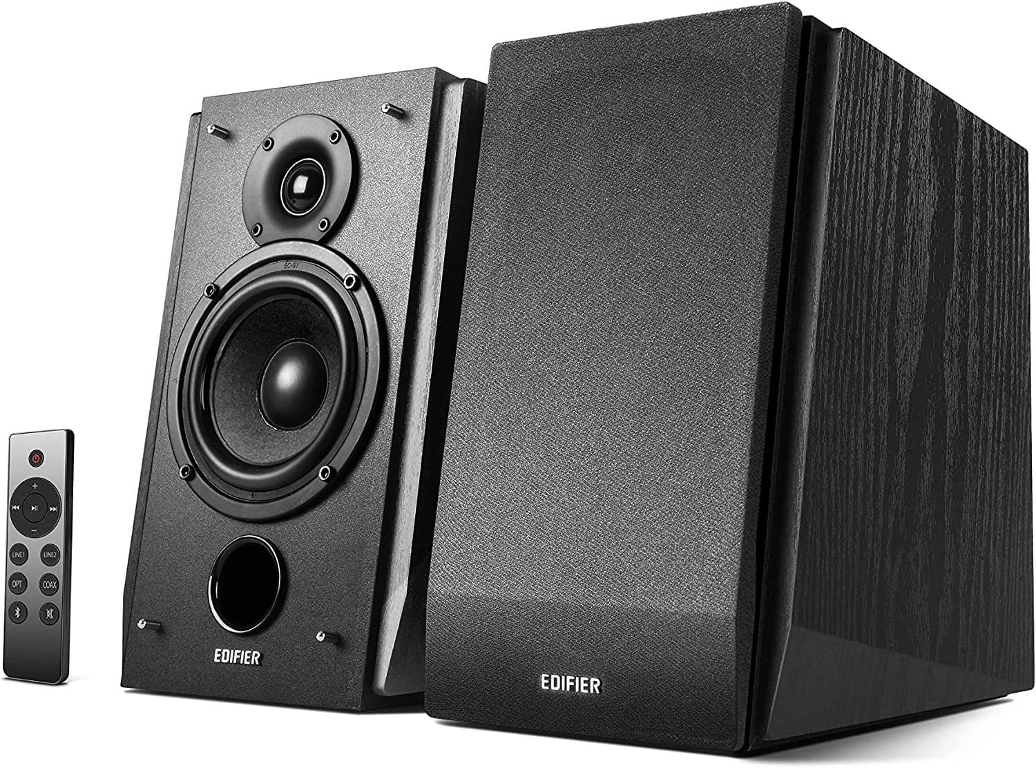 Edifier R1855DB Active Bookshelf Speakers 2.0, Bluetooth v5.1 & Optical/Coaxial/Line In, Sub Out, 70W RMS, 60Hz–20kHz, 4" Nomex Mid-Bass & 19 mm Silk Tweeters, Inclined Design, with Remote, Black