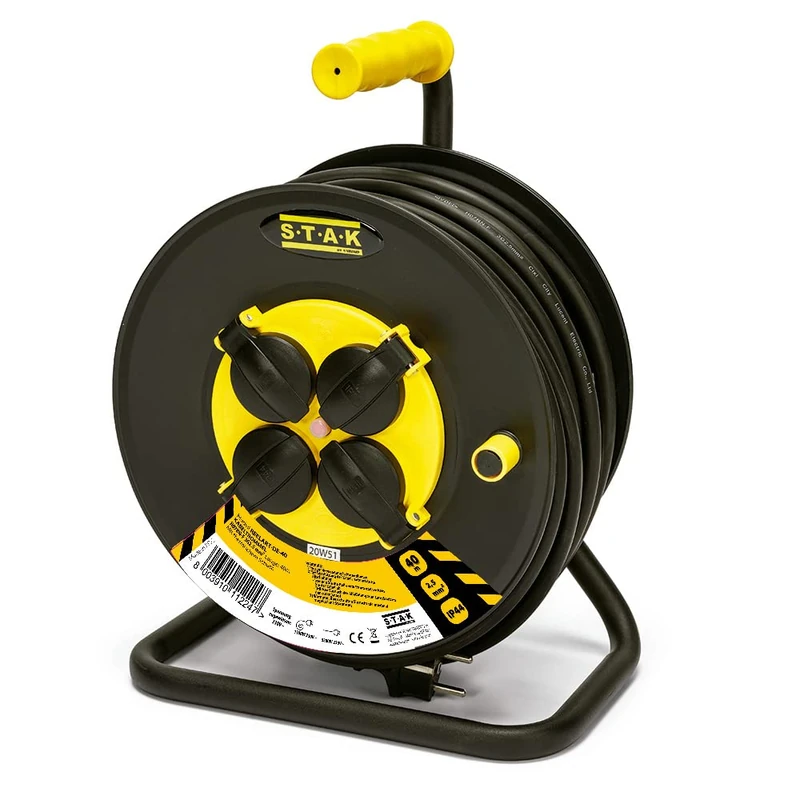 H07RN-F3G2.5MM2, 40M, GS (TUV), IP44 Professional Electric Wire, 4 Outlets and Schuko Plug.