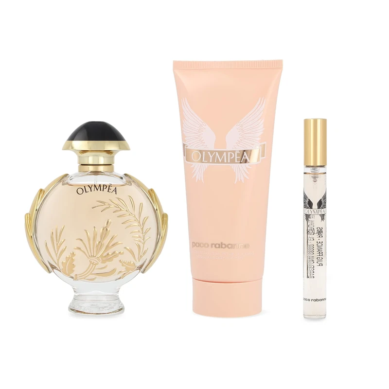 Olympea Solar by Paco Rabanne for Women - 3 Pc Gift Set 2.7oz EDP Intense Spray, 0.34oz EDP Spray, 3.4oz Body Lotion