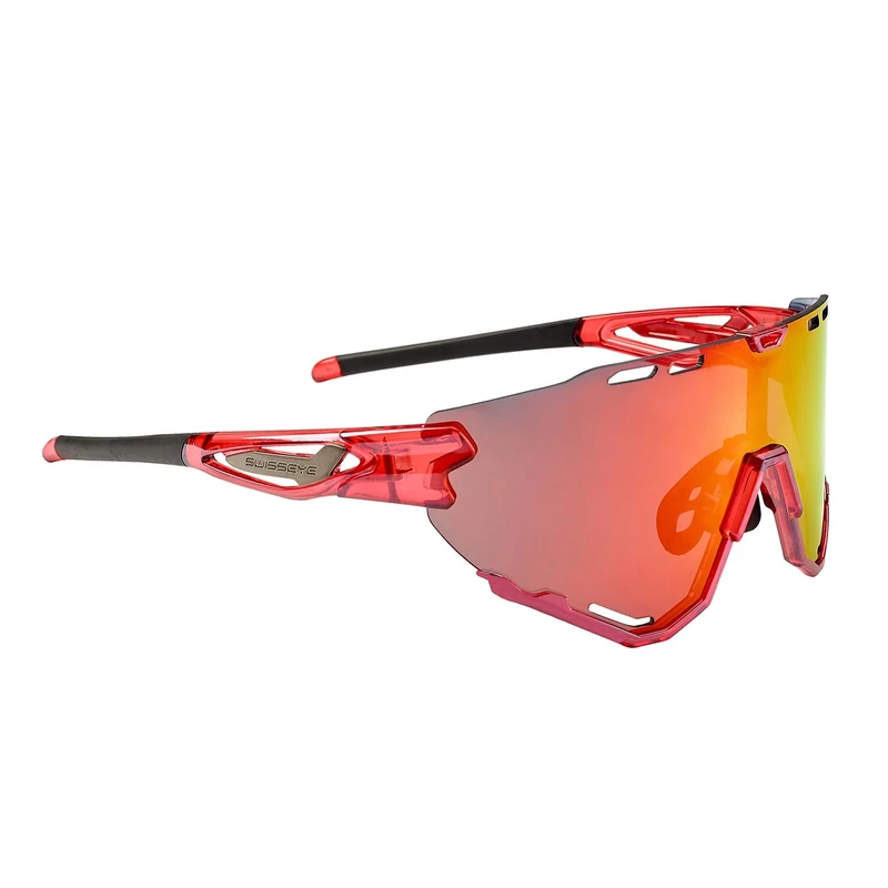 SWISSEYE Mantra Sports Glasses (100% UVA, UVB and UVC Protection, Adjustable Nose Area and Rubberised Temples, Shatter-Free Material TR90, Includes Case, Includes Microfibre Bag), Shiny Laser Red