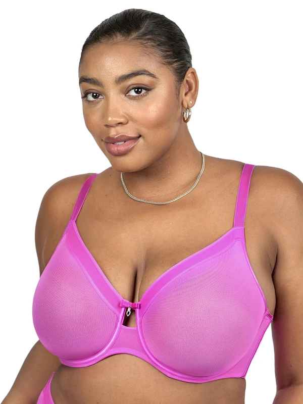 Curvy Couture Women's Sheer Mesh Full Coverage Unlined Underwire, Sexy Supportive Plus Size, Flirt, 44C