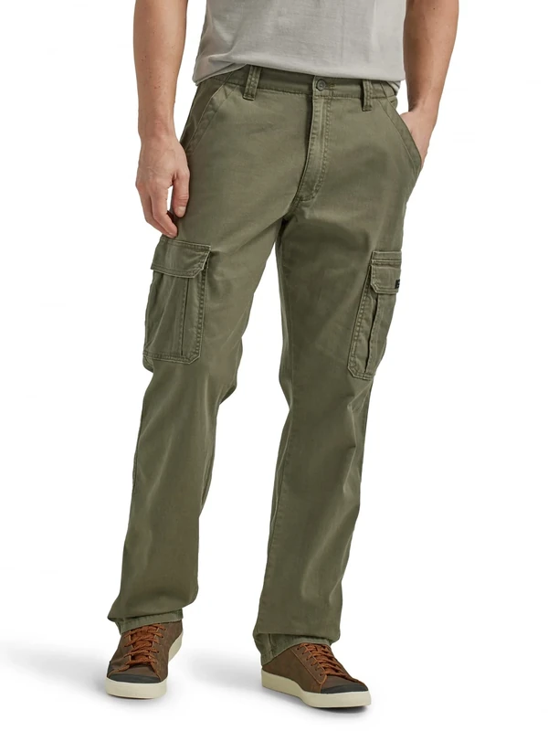 Wrangler Authentics Men's Relaxed Fit Stretch Cargo Pant, Olive, 38W x 32L