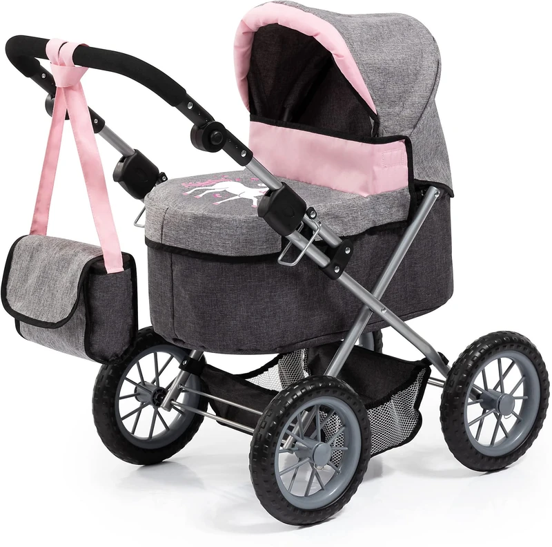 Bayer Pram Trendy Doll's Pram Grey/Soft Pink