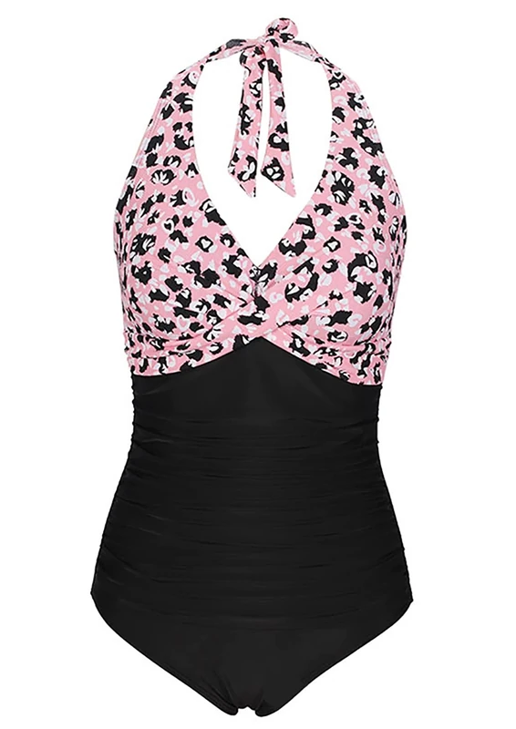 Bslingerie Ladies Retro Push Up Monokini - Pink & Black 3XL - Image 1