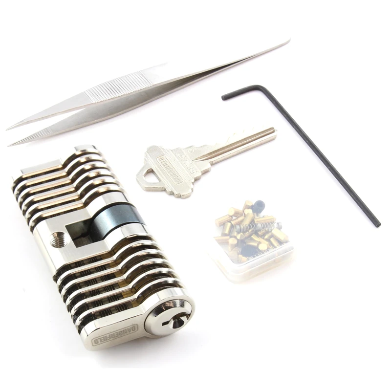 Dangerfield Brushed Aluminium Repinnable Practice Lock + Pins and Tweezers - Essential Training Kit - Image 1